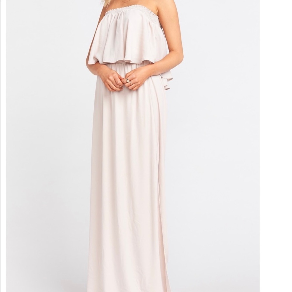Show Me Your Mumu Hacienda Maxi Dress Beige Off Shoulder Bridesmaid Size Small - Picture 10 of 10